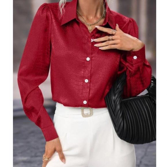 Luxe jacquard button down satin blouse - Picture 13 of 16